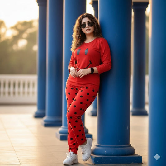 11.11 Sale Red Smiley Full Sleeves Printed - PJ SUIT FOR WOMEN
