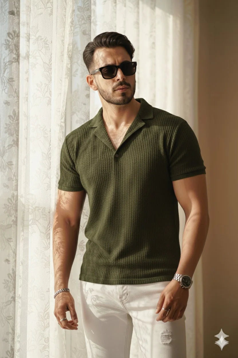 11.11 SALE : Knitted Polo - OLiveGreen