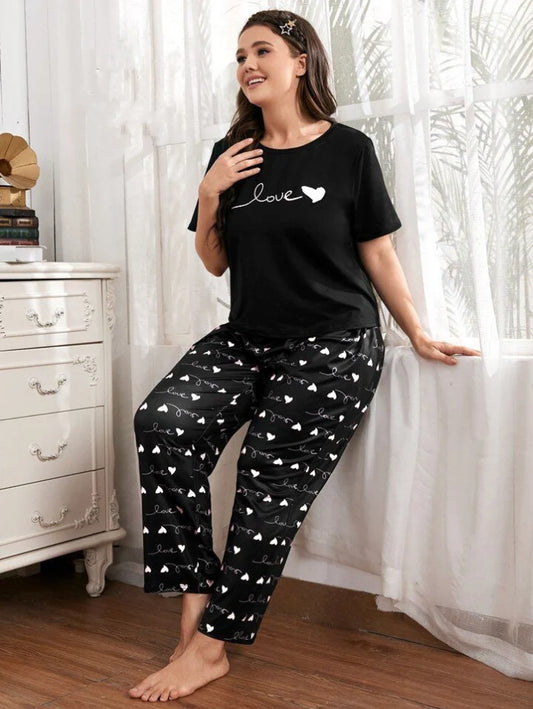 Love Printed PJ Suit - Black