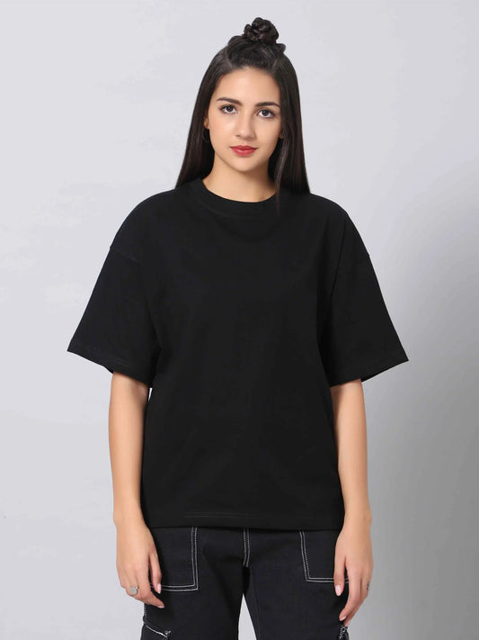 DropShoulder T-Shirt For Women - BLACK