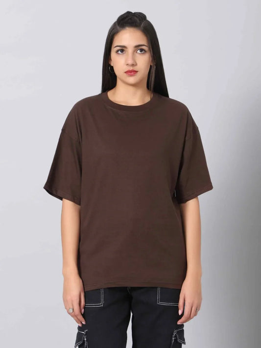 DropShoulder T-Shirt For Women - DARK BROWN