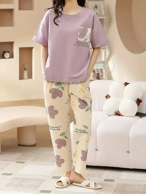 11.11 Sale POCKET FLOWER LILAC - PJ SUIT FOR WOMEN