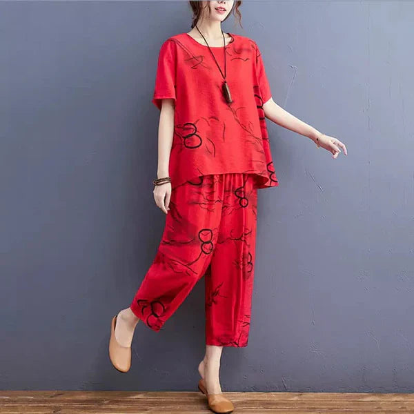11.11 Sale HN-RED RING CAPRI  PRINTED - PJ SUIT FOR WOMEN