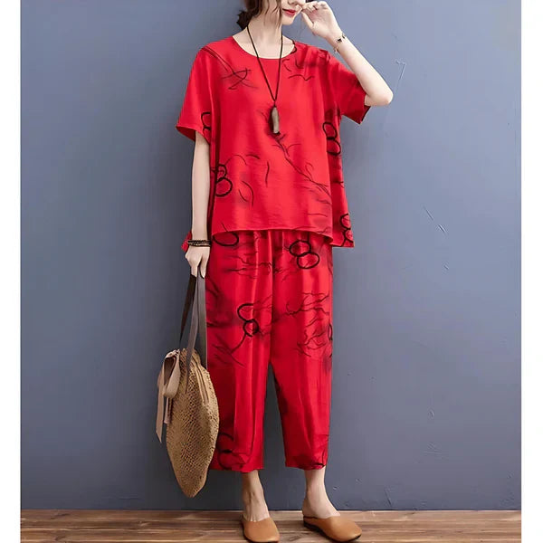 11.11 Sale HN-RED RING CAPRI  PRINTED - PJ SUIT FOR WOMEN