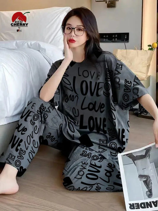 Love Printed PJ Suit - DarkGray