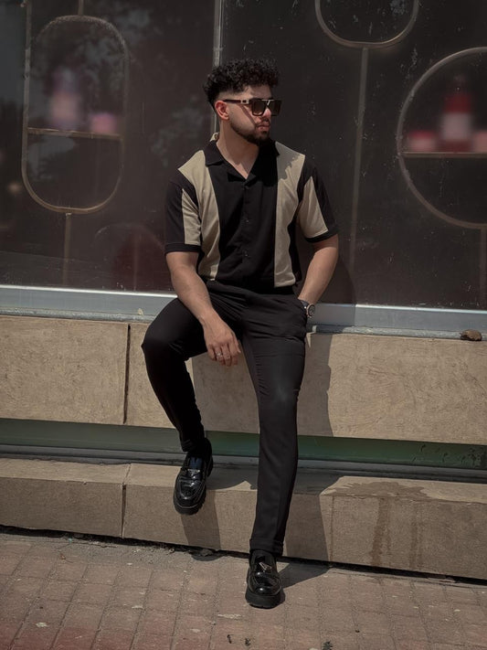 Old Money Style Cuban Shirt B2 - Black/Beige