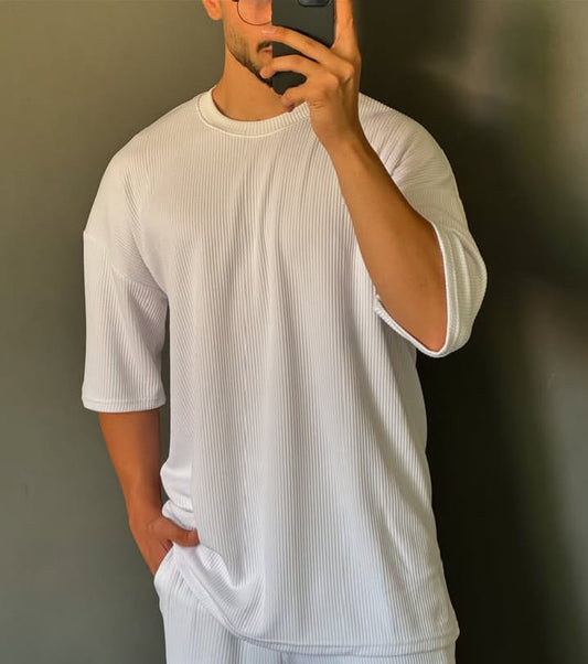 Oversized Waffle Knit Tee For Men - WHITE