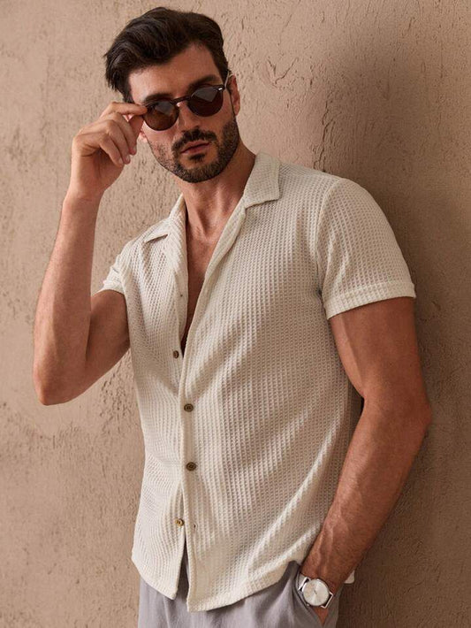 Cuban Collar Knitted Shirt - White