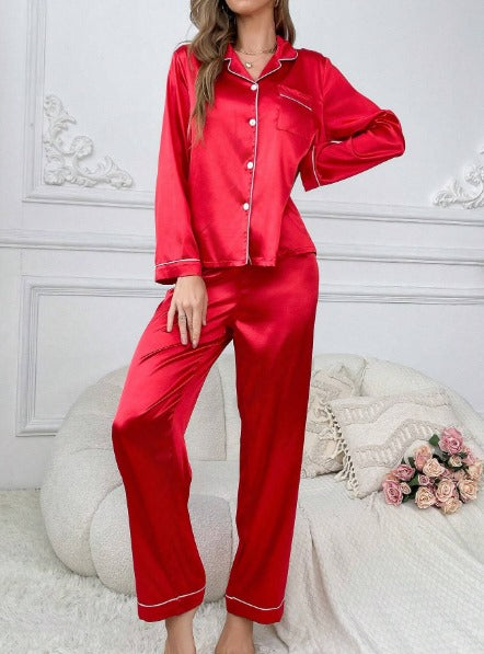 Silk Night Suit - RedWine