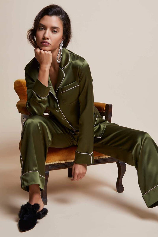Silk Night Suit - Olive