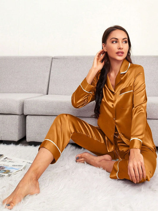 Silk Night Suit - Camel