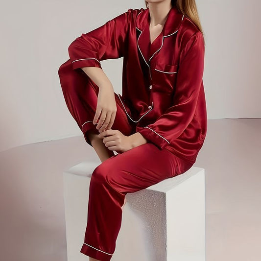 Silk Night Suit - Maroon
