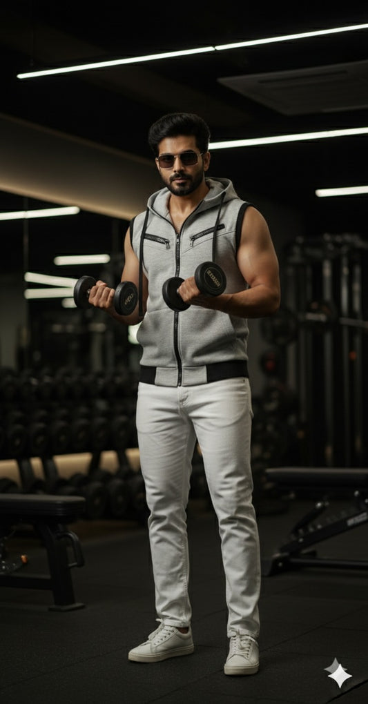 GREY Sleeveless Hodded Zipper