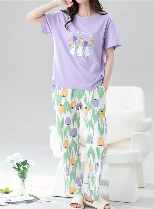 Cute Bunny Printed PJ Suit