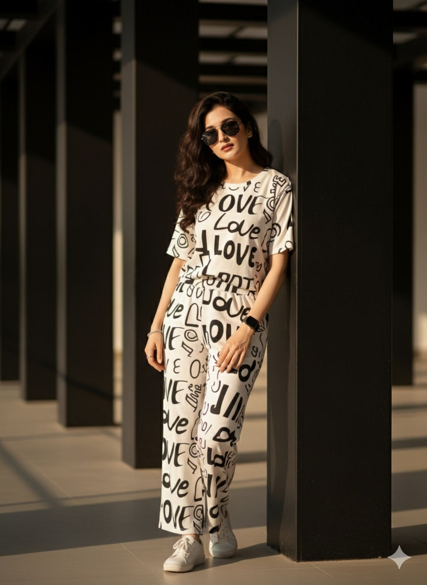 Love Printed PJ Suit - Skin