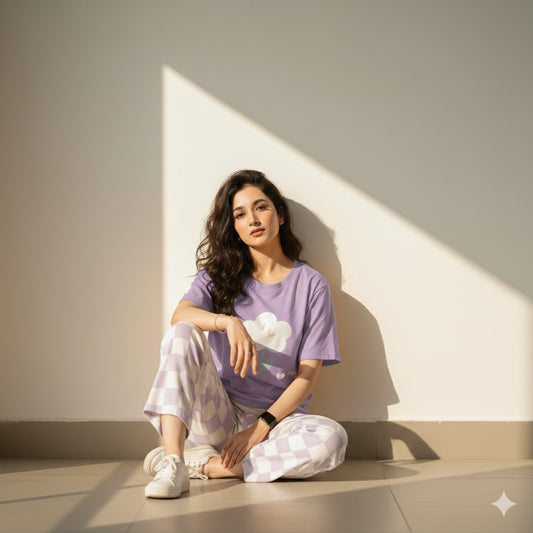 Flower Printed Pj Suit - Purple