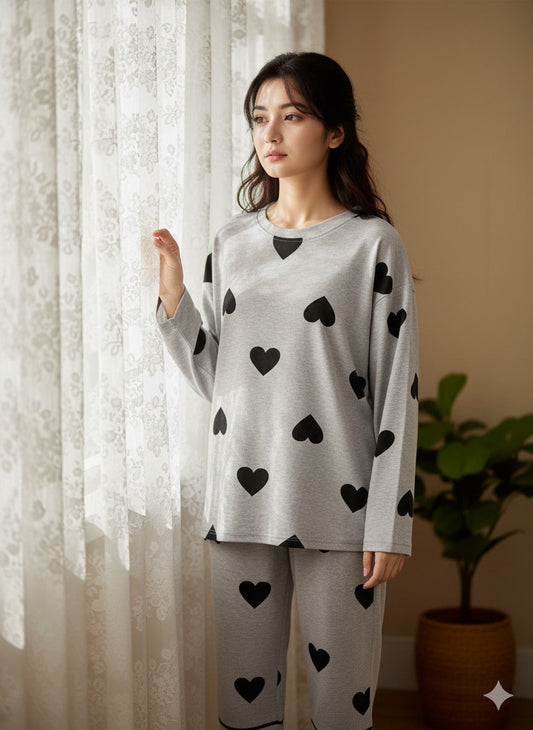 11.11 Sale GREY HEART - FULL SLEEVES PJ SUIT FOR WOMEN