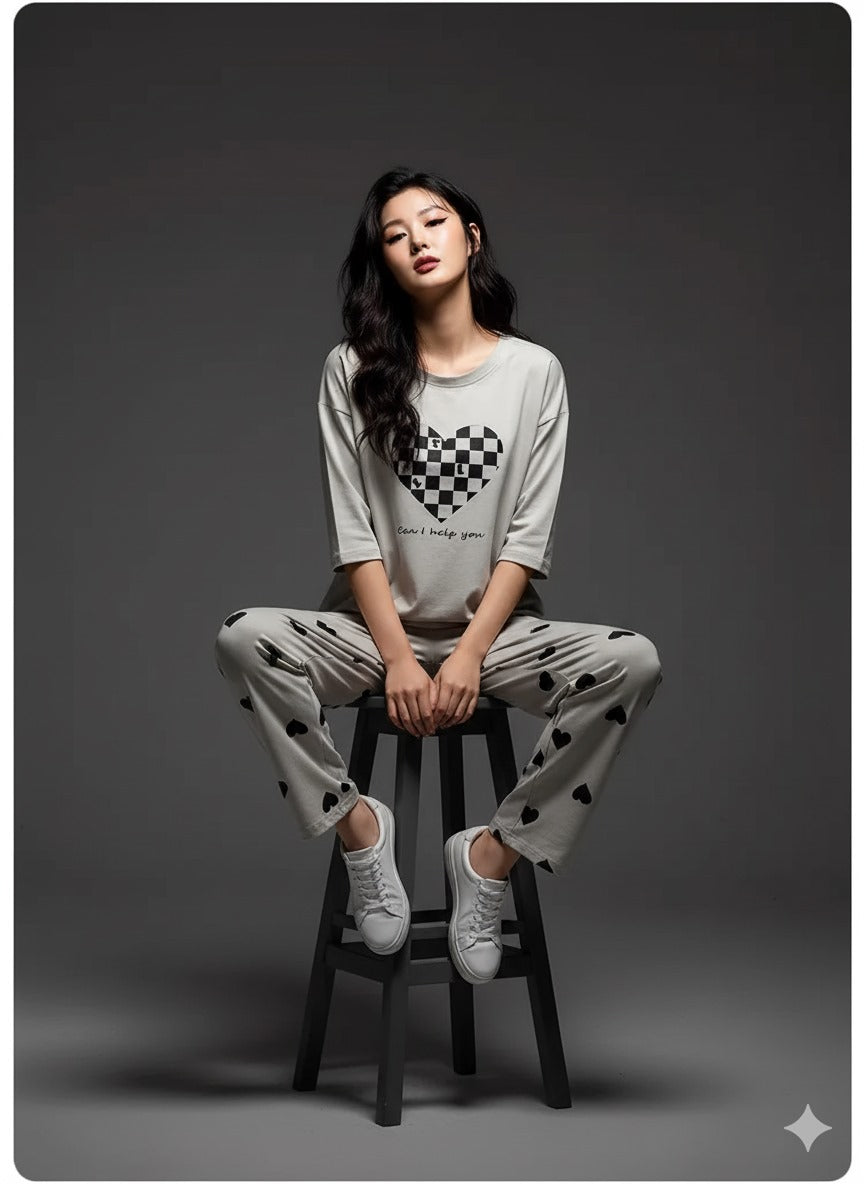 11.11 Sale CHECKERED HEART PRINTED - PJ SUIT FOR WOMEN