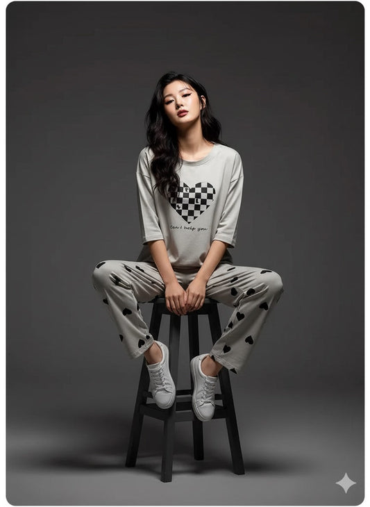 11.11 Sale CHECKERED HEART PRINTED - PJ SUIT FOR WOMEN