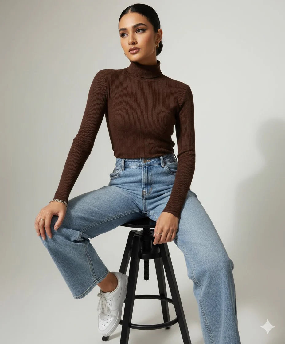 11.11 SALE : Womens High Neck - Brown