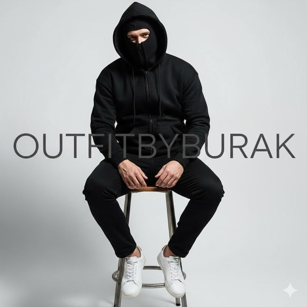 Balaclava Ninja Zipper Hoodie - Black