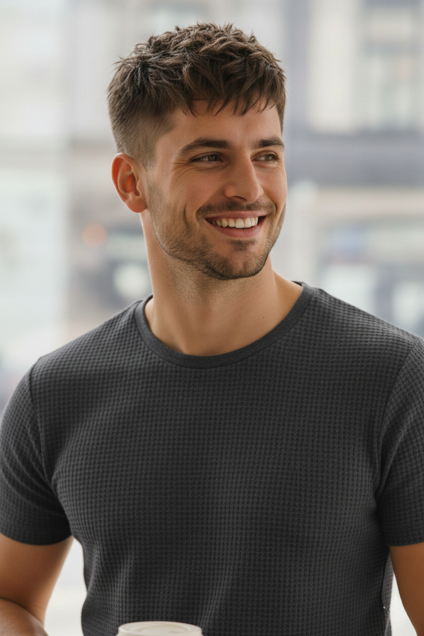 Waffle Knitted Tshirt -Charcoal