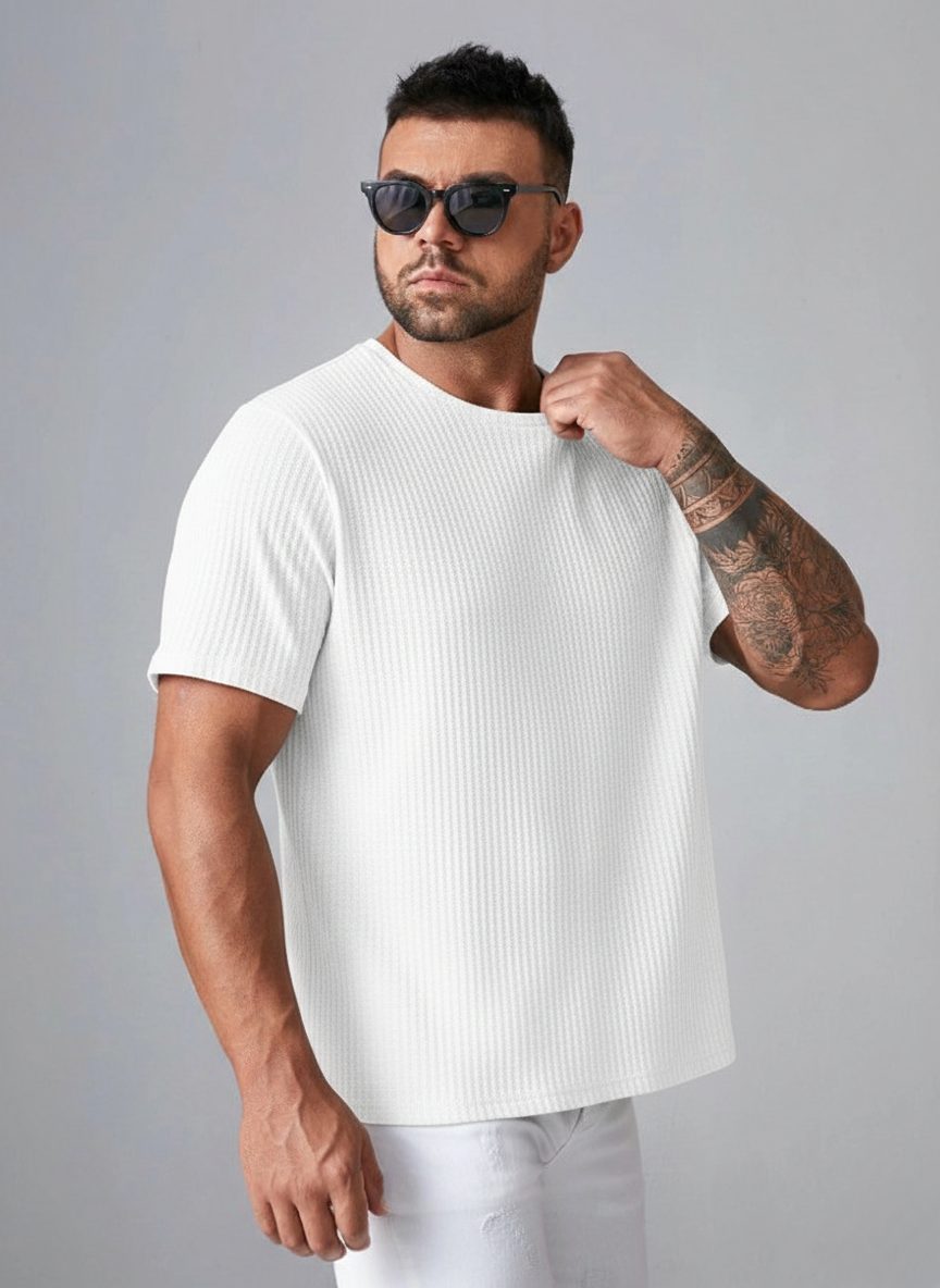 Oversized Waffle Knit Tee For Men - WHITE