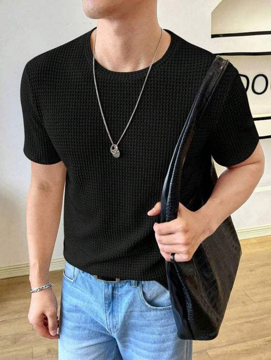 Waffle Knitted Tshirt - Black