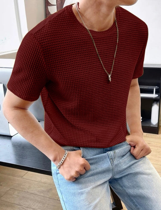 Waffle Knitted Tshirt - Maroon