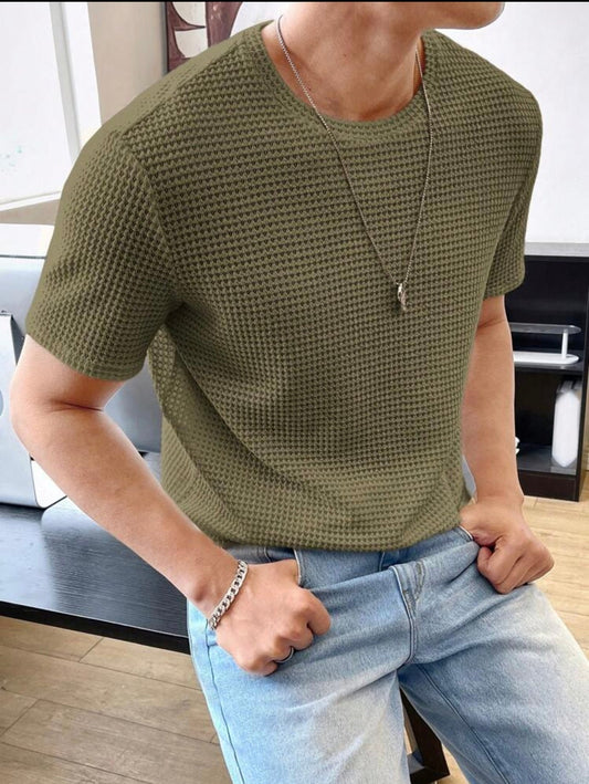 Waffle Knitted Tshirt - Olive
