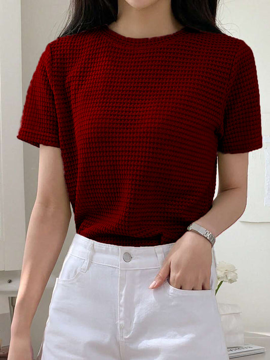 Knitted Tshirt for Her - Maroon