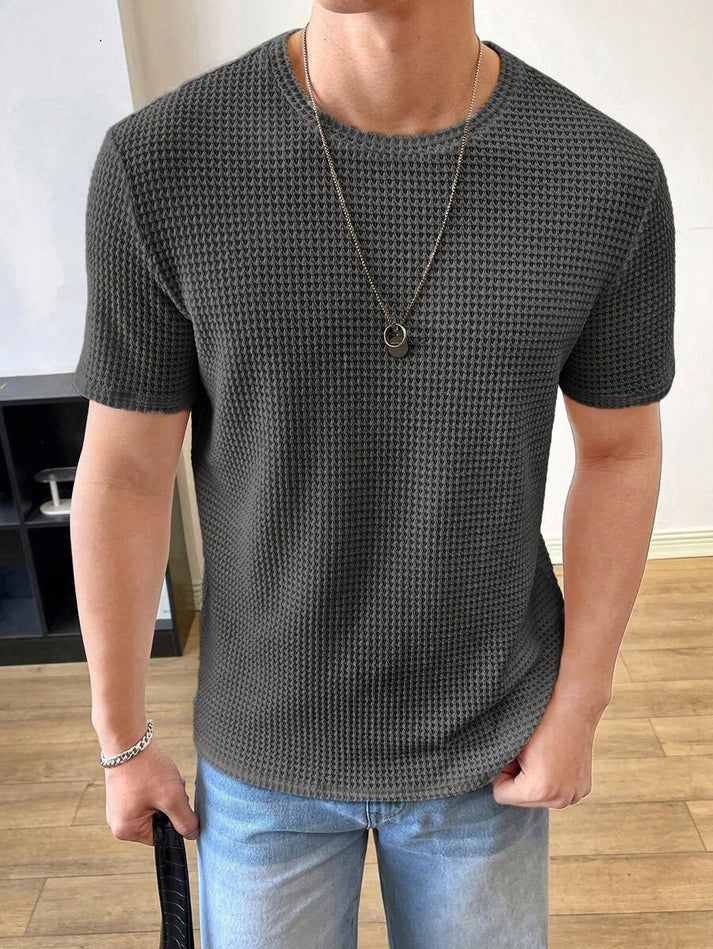 Waffle Knitted Tshirt -Charcoal