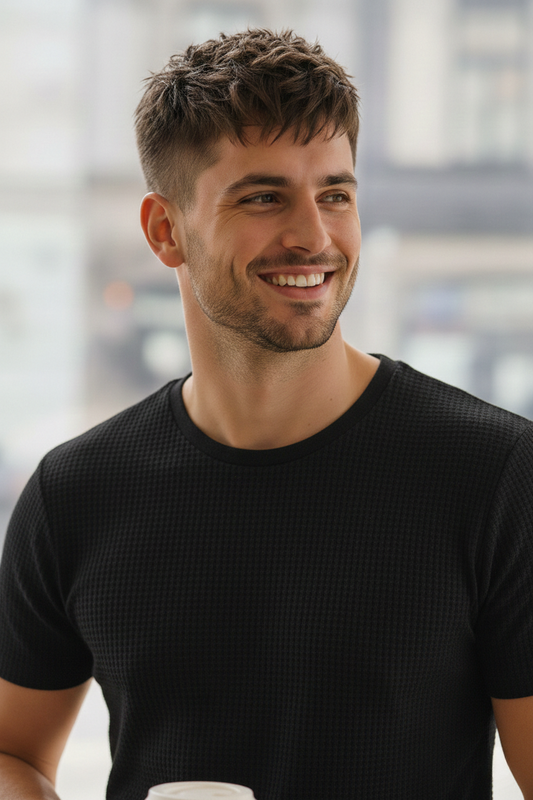 Waffle Knitted Tshirt - Black