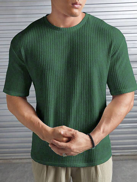 Oversized Waffle Knit Tee For Men - Olive